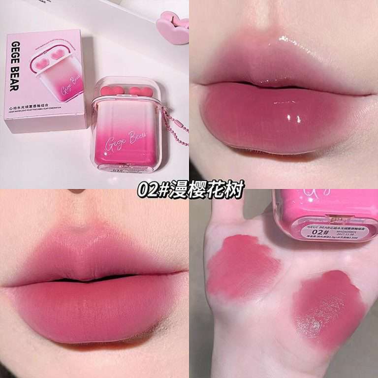 Gege Bear Heart Beating Earbuds Lipstick & Lip Gloss Combination