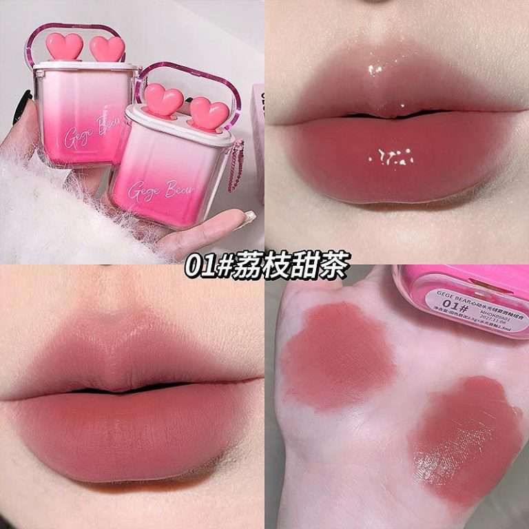 Gege Bear Heart Beating Earbuds Lipstick & Lip Gloss Combination