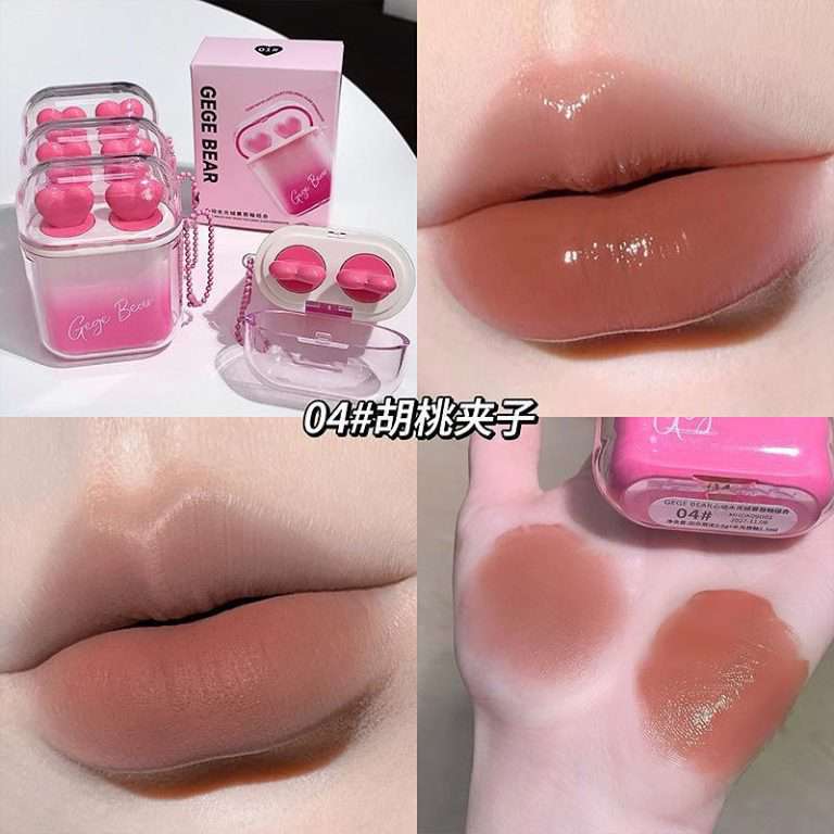 Gege Bear Heart Beating Earbuds Lipstick & Lip Gloss Combination