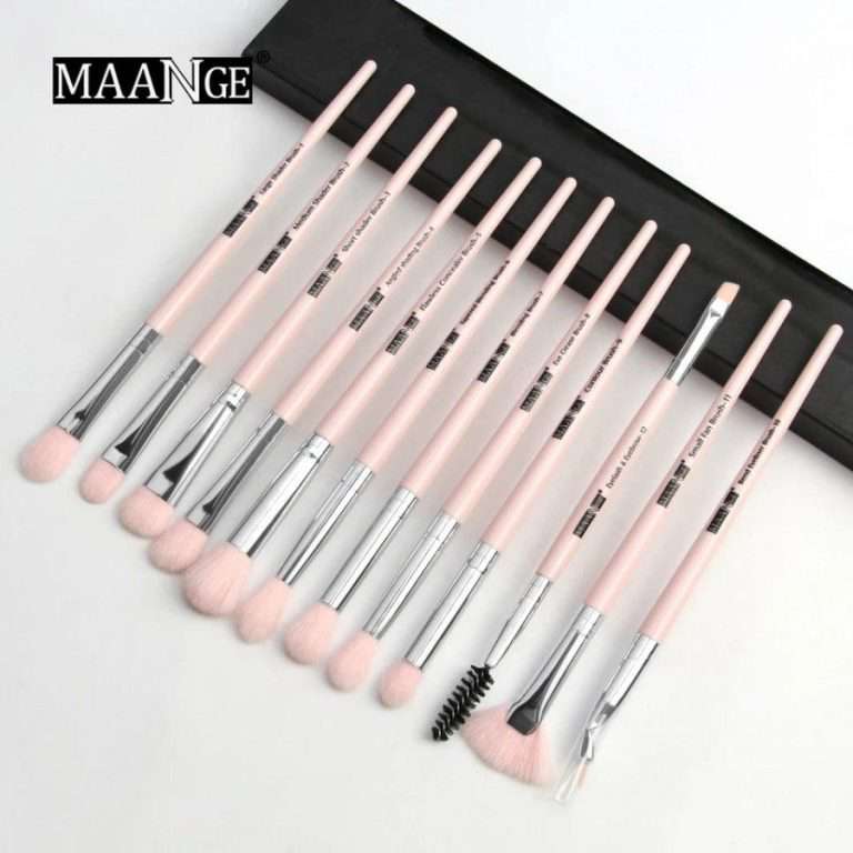 Maange 12pcs Professional Makeup Brush Set Pink Silver